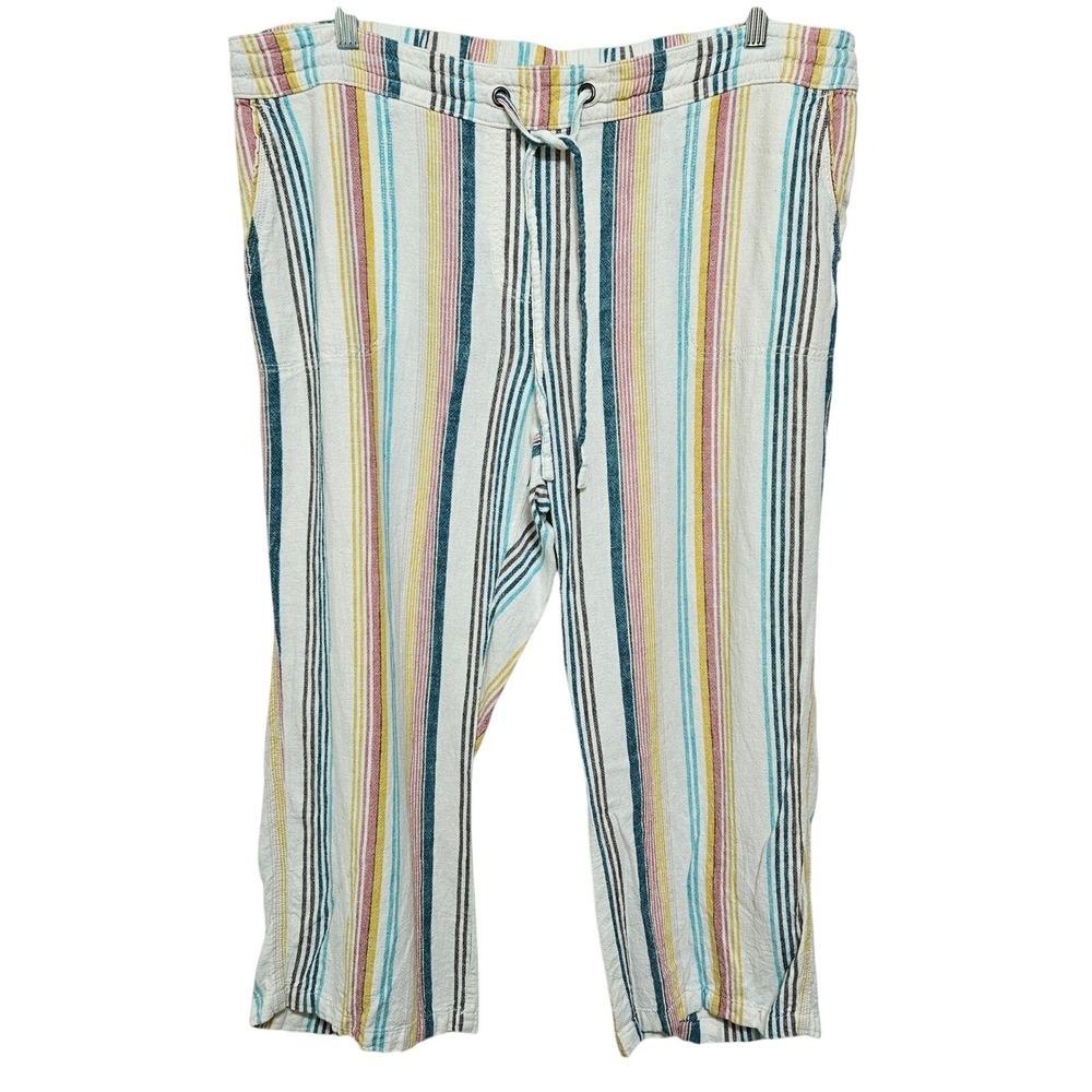 Per Se Womens 1X Linen Crop Pant Pockets Boho Cottagecore Relaxed Beach Wide Leg